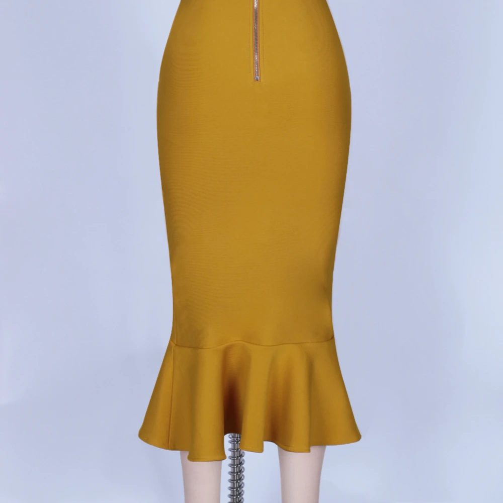 Ocstrade бандаж Русалка Vestido Midi сексуальное Новое поступление имбирное желтое вискозное женское платье без рукавов облегающее платье для вечеринок
