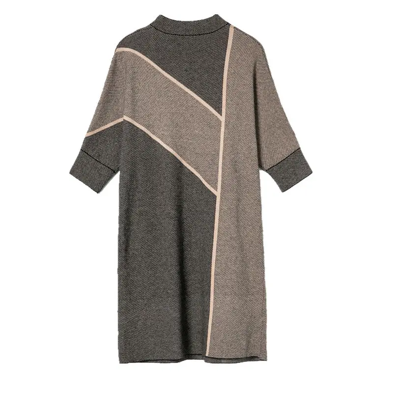 

COIGARSAM Women Dress Autumn 2021 New Striped Knitting Loose Solid Gray Dresses Traf Robe Vestidos