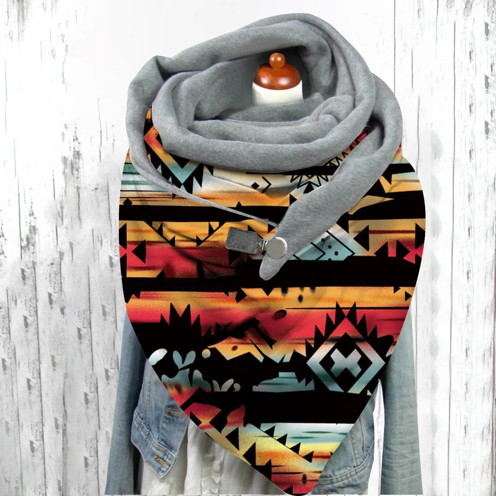 

Women Christmas Printing Scarf Fashion Retro Multi-Purpose Shawl Button Scarf