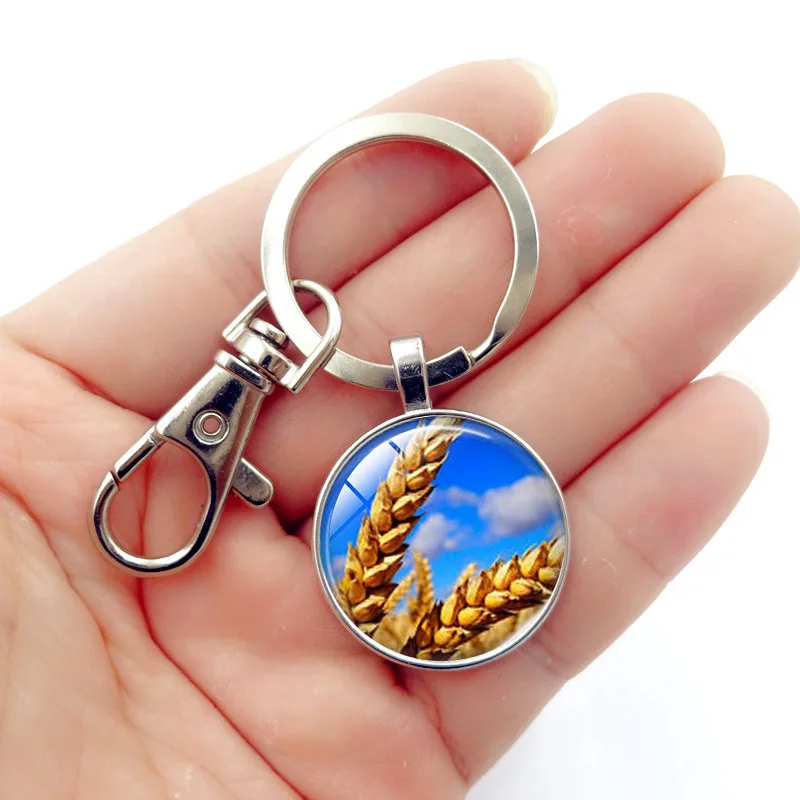 

WG 1pc Country Life Time Gem&stone Metal Keychain Keyring Cabochon Glass Ball Creative Gift Car Pendant Jewelry For Friendship