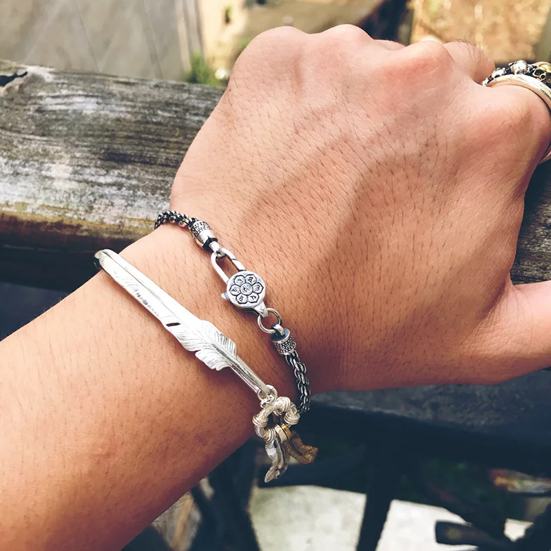 Браслет из серебра 925 пробы с сутрой шести слов для мужчин и женщин|Гибкие жесткие