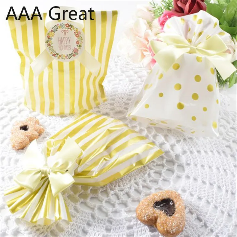 50Pcs/Lot Christmas Gifts Striped Dots Candy Bags for Party Favor Packing Bag Gift Plastic Biscuit Decoration Pouches Chocolate | Дом и сад