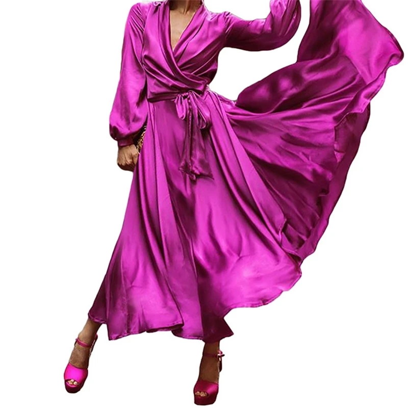 

Women Dress Summer Vintage Elegant Dresses Sexy Party Night Solid Long Sleeve Plus Size Maxi Dress