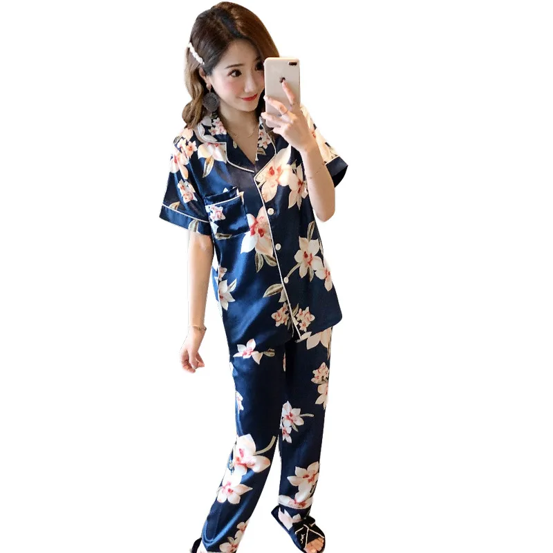 

2020 Spring stain print pijamas 2 Pieces Loose comfortable woman Elastic Waist pajama sets