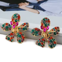 fashion charm flower unusual metal full crystal stud earrings for women trend luxury design colorful jewelry vintage accessories