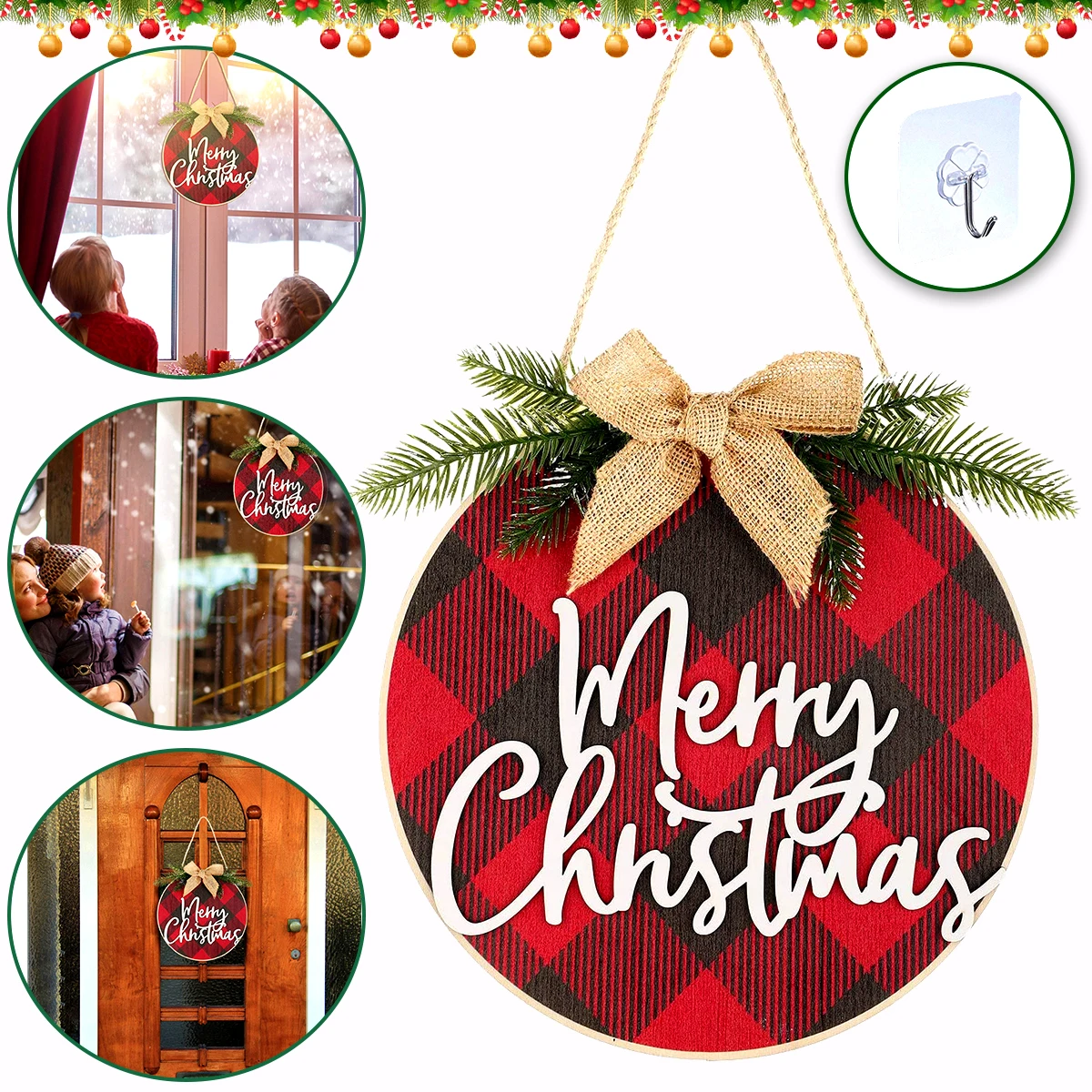 

Christmas Doors Windows Hanging Sign Rustic Burlap Christmas Wooden Welcome Listing Home Wall Outdoor Garden Farm Decoration
