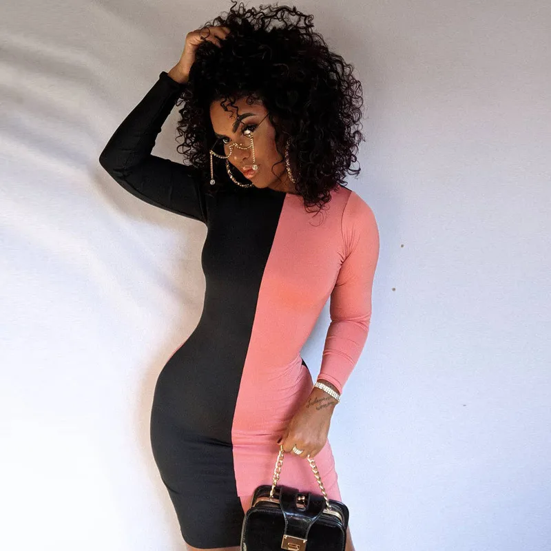 

Пэтчворк женское платье 2020 сексуальное модное платье с круглым вырезом, длинными рукавами и открытыми плечами; Сезон осень-весна Платье обл...