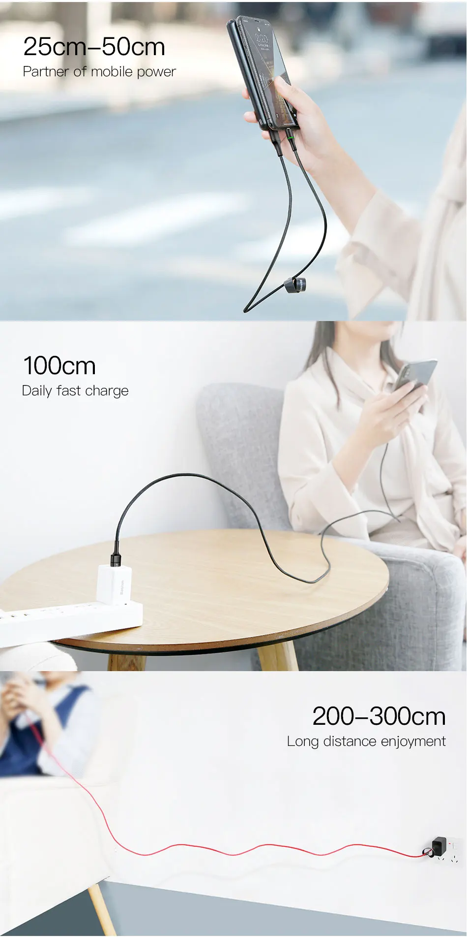 Baseus Micro USB кабель 2A 3A Быстрая зарядка зарядное устройство с светодиодный мини usb кабель 3 м для Xiaomi Android мобильный телефон провод шнур