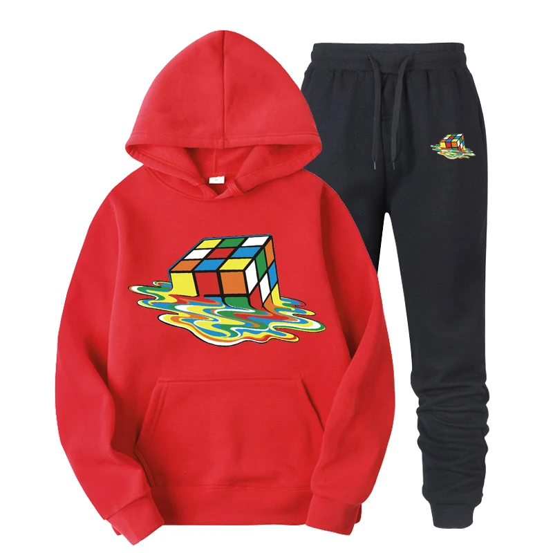 Homens e Mulheres Da Moda Print2 pechas Conjunto Casuais Casaco Camisola + calcas de Treino спортивная одежда Terno Masculino