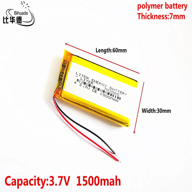 

Аккумулятор Liter, 3,7 в, 1500 мА/ч, литий-полимерная аккумуляторная батарея 703060 LiPo для Mp3 наушников, планшета, DVD, bluetooth камеры