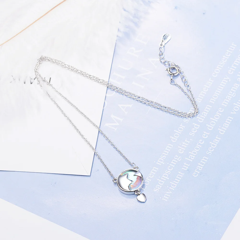 

Multicolored Artificial Moonstone Moon Star Necklace Clavicle Chain 925 Sterling Silver Necklace For Women