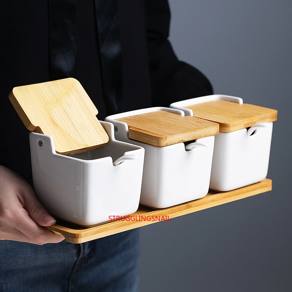

Creative Simplicity Seasoning Jar Set Japanese-style Ceramic Seasoning Box Household Salt Shaker Sugar Bowl Kitchen Supplies