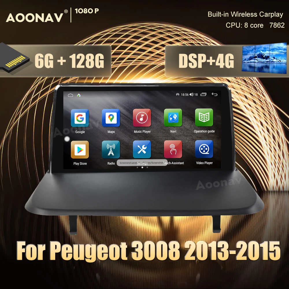 

Автомобильная магнитола 128G 2 din Android для Peugeot 3008 2013-2015, автомобильная магнитола, мультимедийный стереоприемник, головное устройство