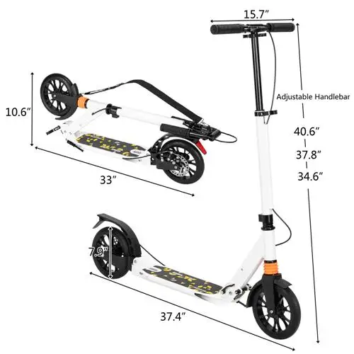 

Scooter For Adult&Teens,3 Height Adjustable Easy Folding Double Shock Absorber White