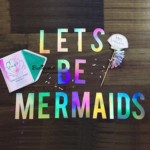 Русалка День рождения Сувениры баннер русалки позволяет быть Лазерная гирлянда под морем украшение