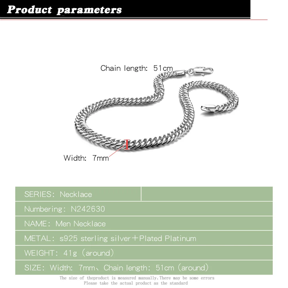 Личности человека ожерелье 7 мм Мода 925 Серебро Ожерелье Браслеты цепочки