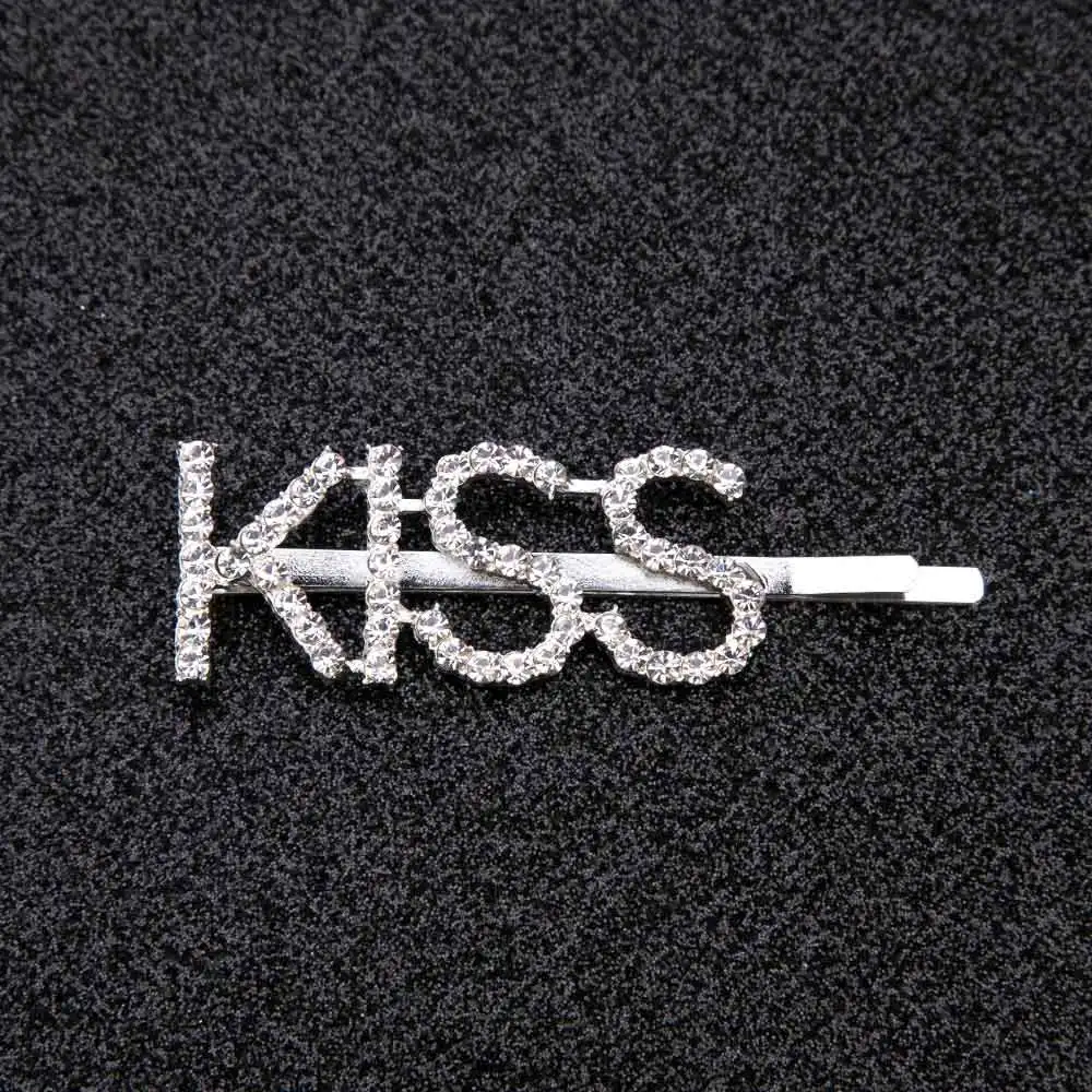 KISS 1Pc Shining Letter Hairpins Crystal Shiny Rhinestones Letters Hair Clips Women Styling Tool Hairgrip Jewelry Hair Accessories - Окраска металла: KISS