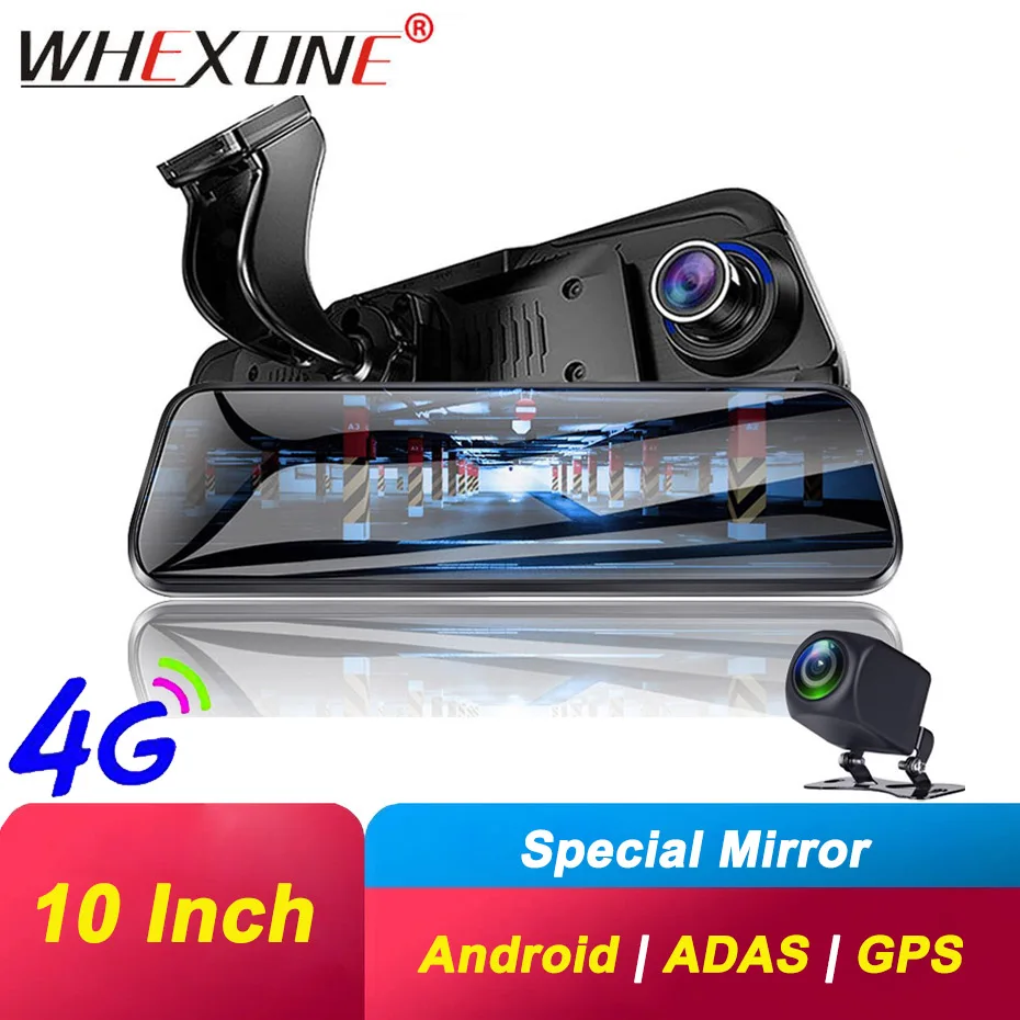 

WHEXUNE Special ADAS Car Android Mirror 4G DVR Camera 10" Auto RearView Mirror 1080P WiFi GPS Dash Cam Registrar Video Recorder