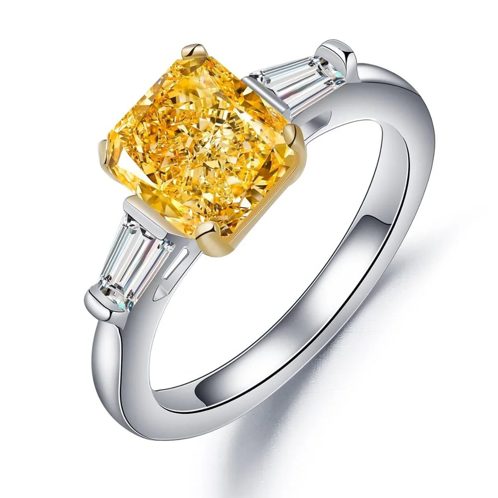 

Zhanhao 2021 High Quality 2.0ct Radiant Cut Simulated Yellow Diamond In 925 Sterling Silver