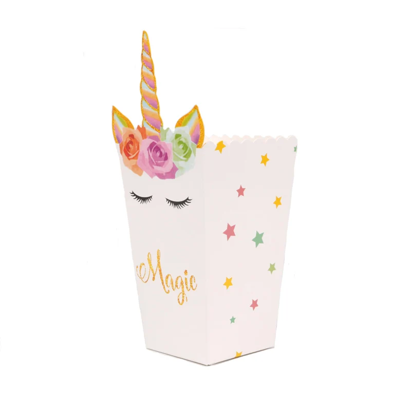 12pcs popcorn box Вечерние украшения в виде единорога 3D большие воздушные шары из фольги в виде животного для девочек на день рождения вечерние украшения - Цвет: 12pcs popcorn box