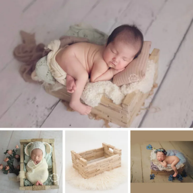 Newborn Photography Props Baby Mini Bed Wooden Bed Infant Posing Container Studio Creative Prop Baby Shoot Accessoru Baby Cribs