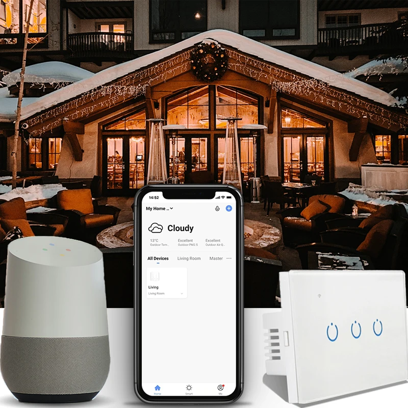 Настенный выключатель Wi-Fi сенсорный без нейрорального провода RF433Mhz американский