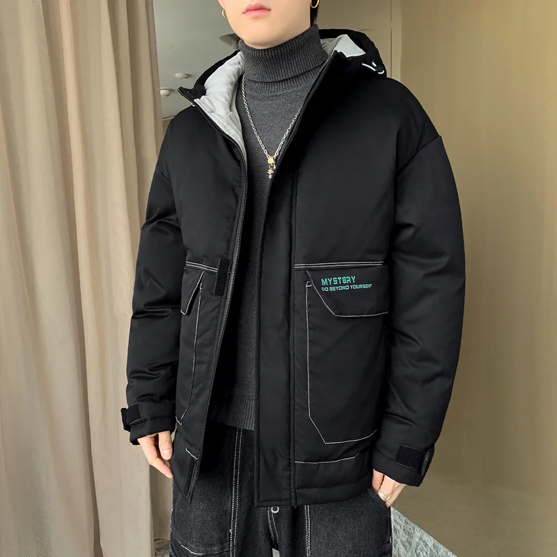 Fashion Winter Men's Hooded Cotton-Padded Jacket Parkas Casual Solid Down Coats Outwear Autumn Thick Warm Tops Puffer Clothing