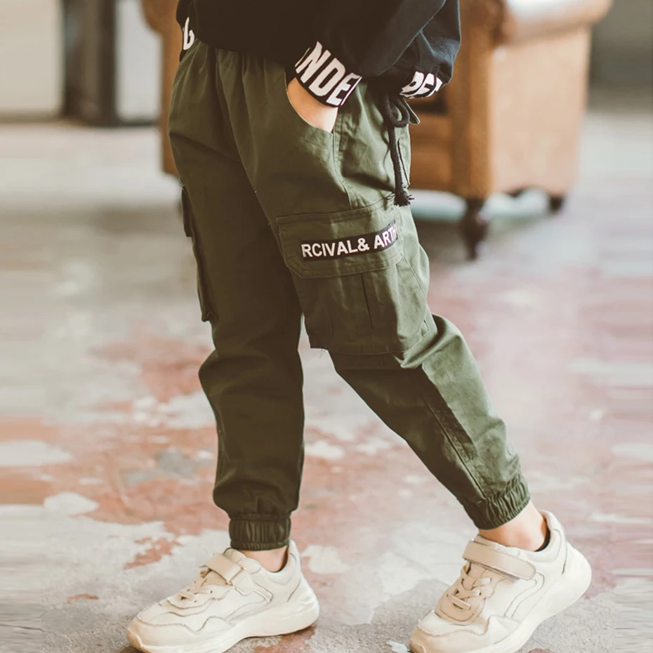 Штаны для мальчиков штаны-карго с буквенным принтом модные брюки карманами