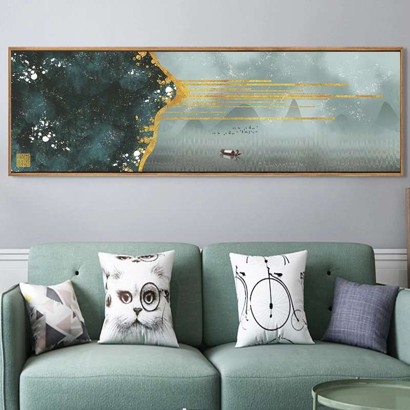 Минималистичная черно-Золотая фольга абстрактная картина маслом на холсте