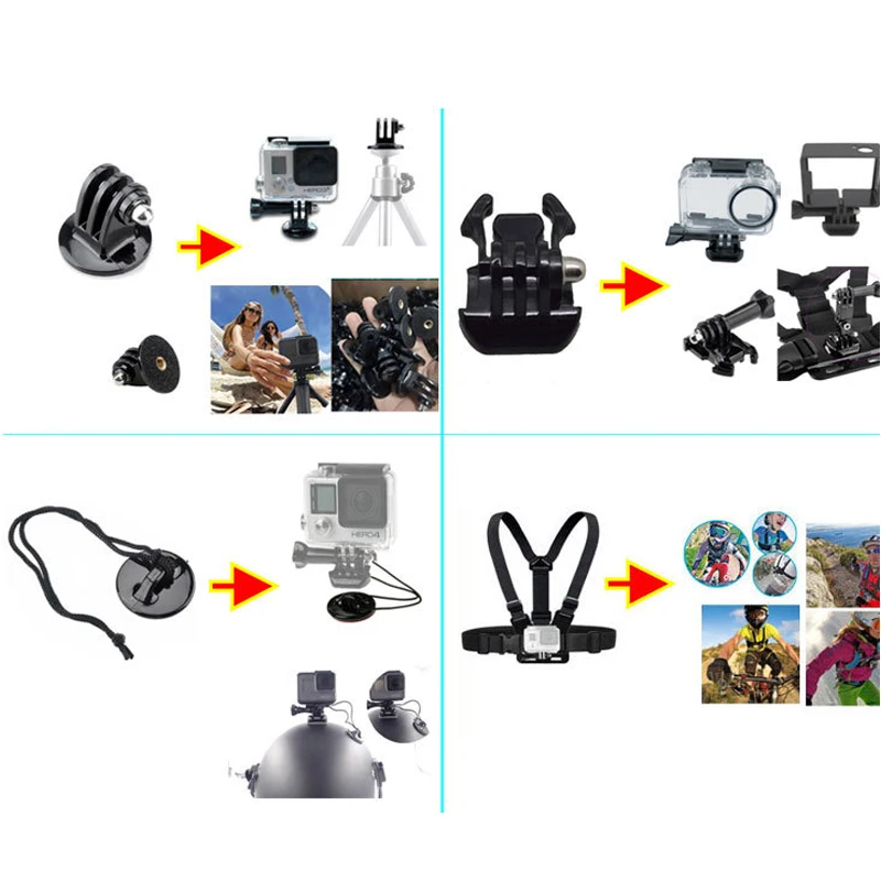 Комплект аксессуаров Gopro 33 в 1 для Hero 9 8 XiaoYi / SJCAM sta360 DJI OSMO карманные аксессуары