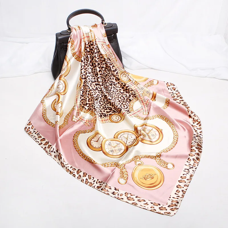 

Fashion New Emulation Silk Headband Scarf Women 90*90cm Outdoor Leopard Print Generous Bag Decorate Towel Customized Four Season
