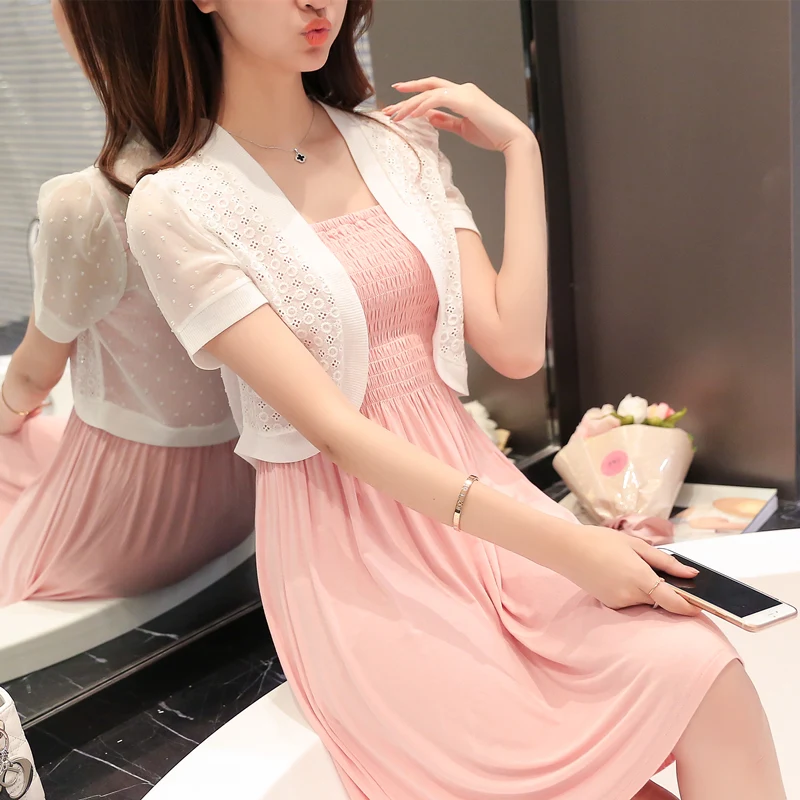 Женский весенне-осенний кардиган короткая кружевная куртка черного и белого