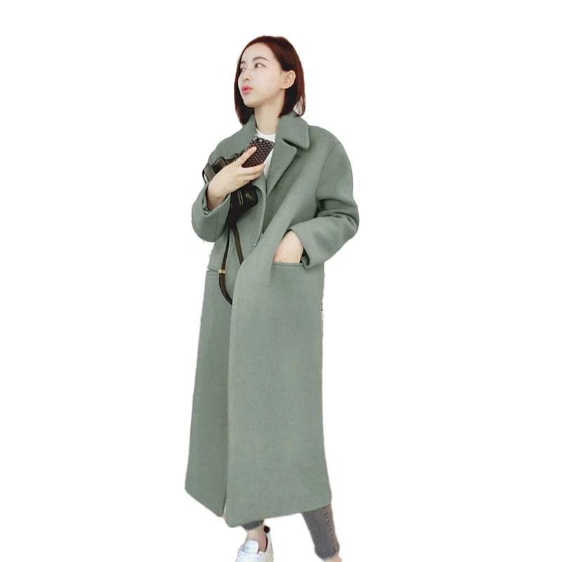 

2020 women's autumn and winter new wool coat coat Korean student wool coat over the knee solid color office lady pocket