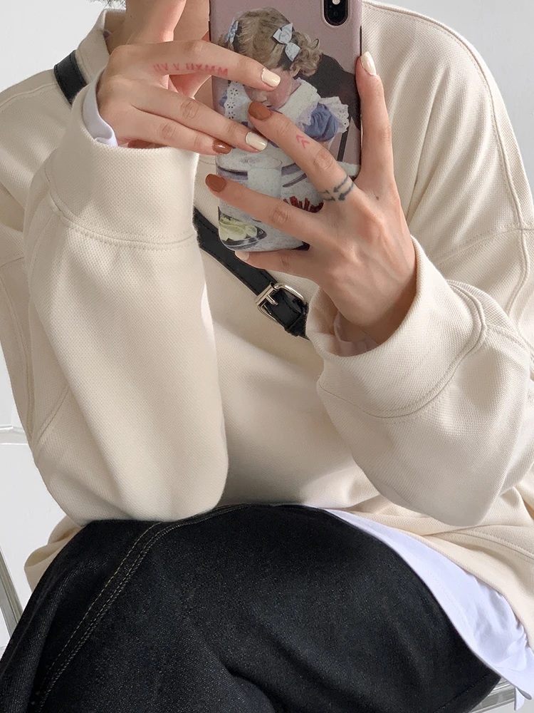 

women's 2020 spring autumn new Korean loose solid round neck pullover plus velvet thick coat autumn and winter tide