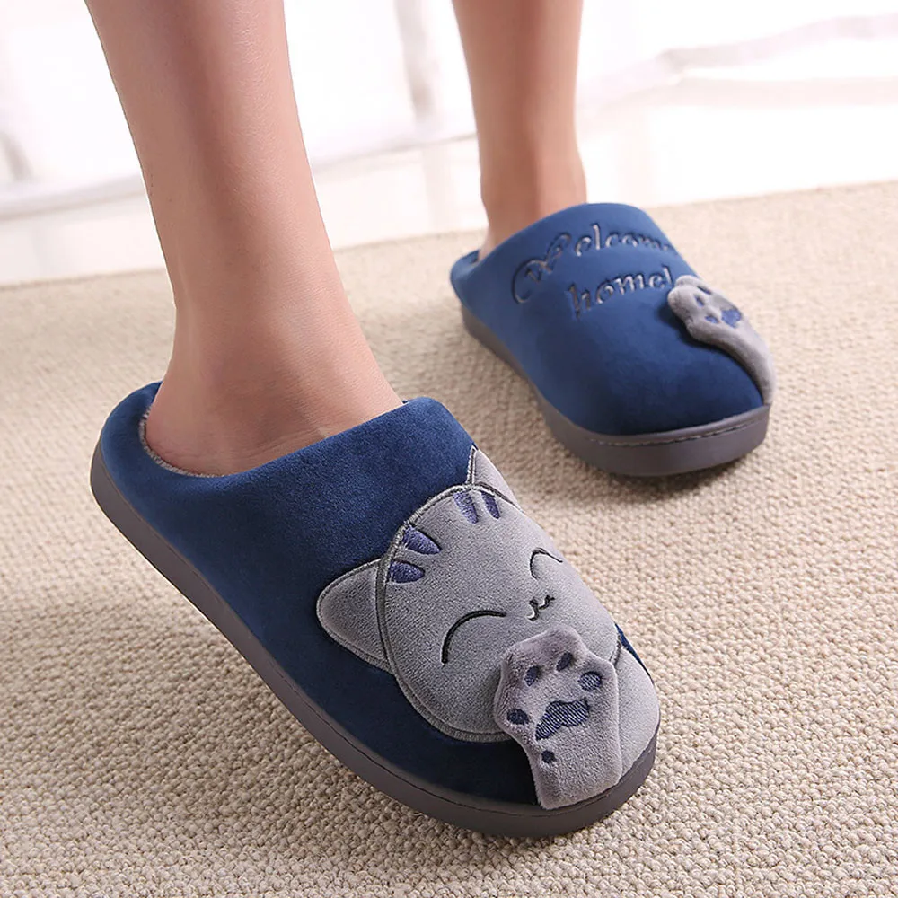 

Men Winter Home Slippers Cartoon Cat Non-slip Warm Indoors Bedroom Floor Shoes Zapatillas De Casa Тапки Для Дома #S