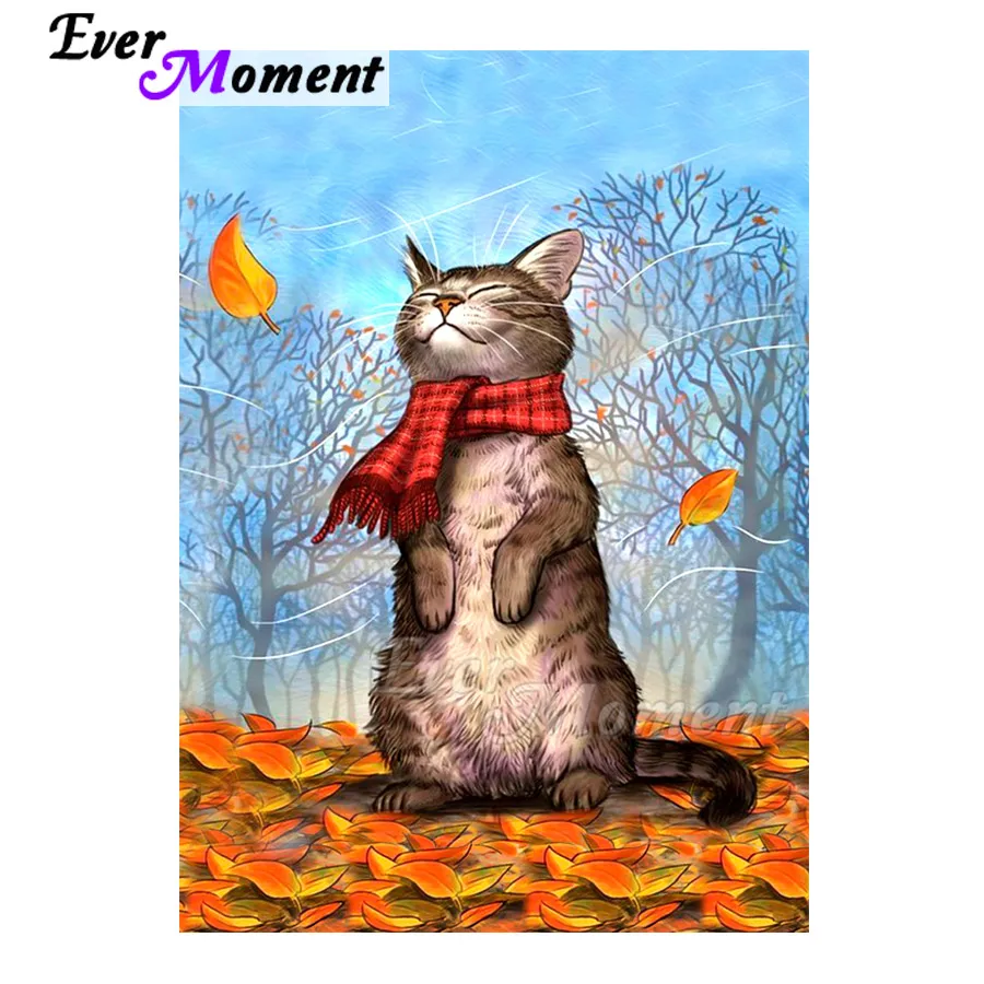 Алмазная живопись с изображением Стразы кота в ветре кленовый лист полная