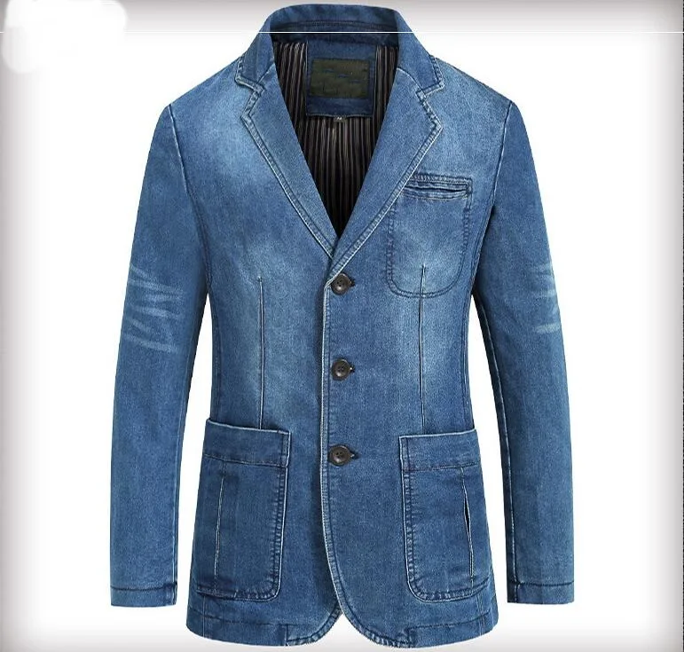 Джинсовый пиджак для мужчин Модная хлопковая винтажная куртка синее пальто