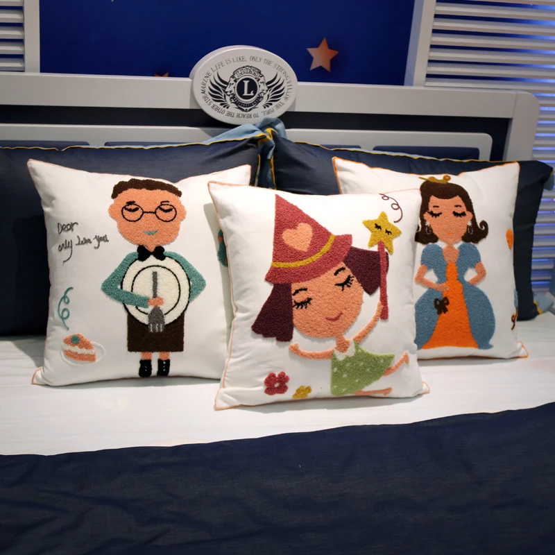 

Cartoon Children Embroidered Flower Pillow, Cotton Cushion, Handmade Pillow, Simple Modern Sofa, Car Cushion, Room Decoration