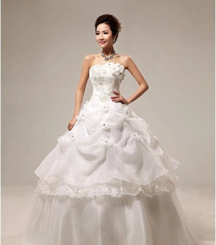 Свадебное платье без бретелек бальное на шнуровке Милое принцессы с цветочным