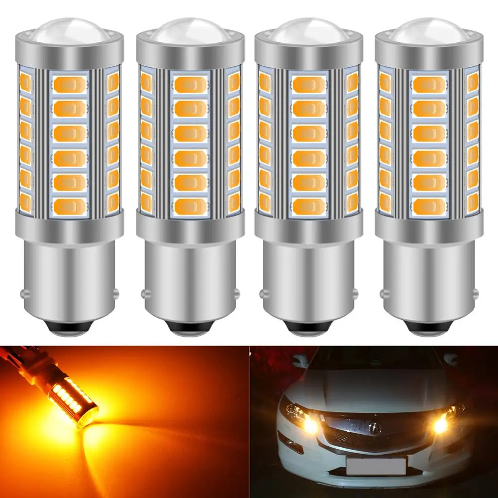 

4pcs BAU15S 7507 1156PY PY21W 900 Lumens Super Bright LED Turn Tail Brake Stop Signal Light Lamp Bulb 5630 33-SMD Amber