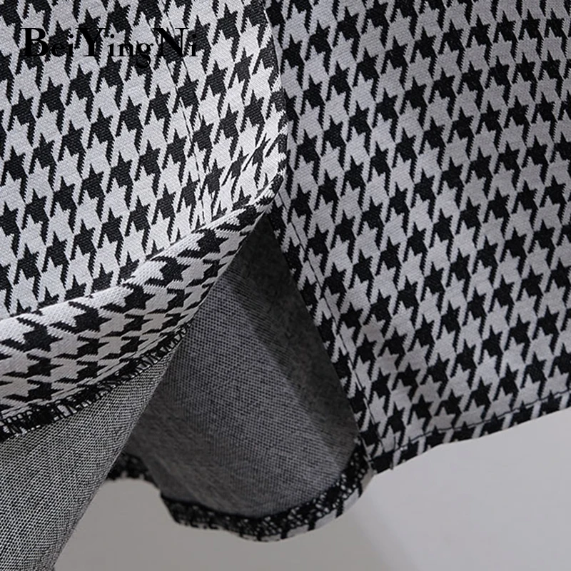 

Beiyingni Plaid A-line Skirts Ladies Fashion Elegant Office Work Slim Saias Womans High Waist Sashes Vintage Korean Skirts Lady