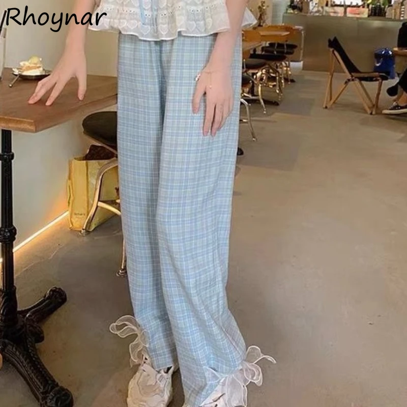 

Casual Pants Women Plaid Summer Comfortable All-match Straight Full-length Fashion Korean Style High Waist Leisure Girls Loose