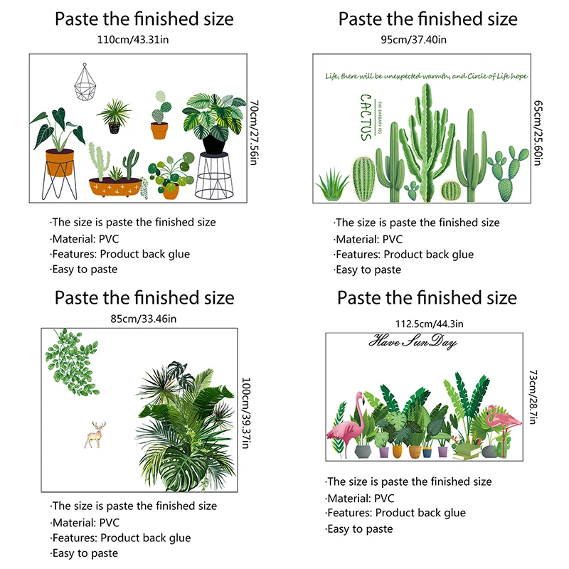 

Green Plants Leaves Wallpaper Waterproof Wall Stickers Beautiful PVC Home Decor Tropical Plant Wall Sticker Wallpaper