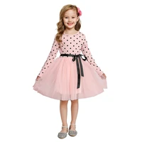 childrens dress bow polka dots printing casual dress for little girls long sleeve party ball gown dress