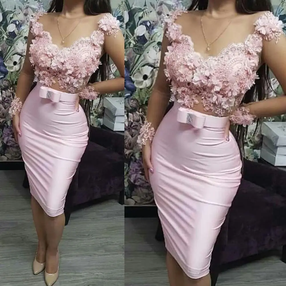 SuperKimJo, розовые вечерние платья, короткое Кружевное платье с аппликацией, 3D Цветы, вышитое бисером, Русалка, элегантное вечернее платье, Abiti Da Cerimonia Da Sera