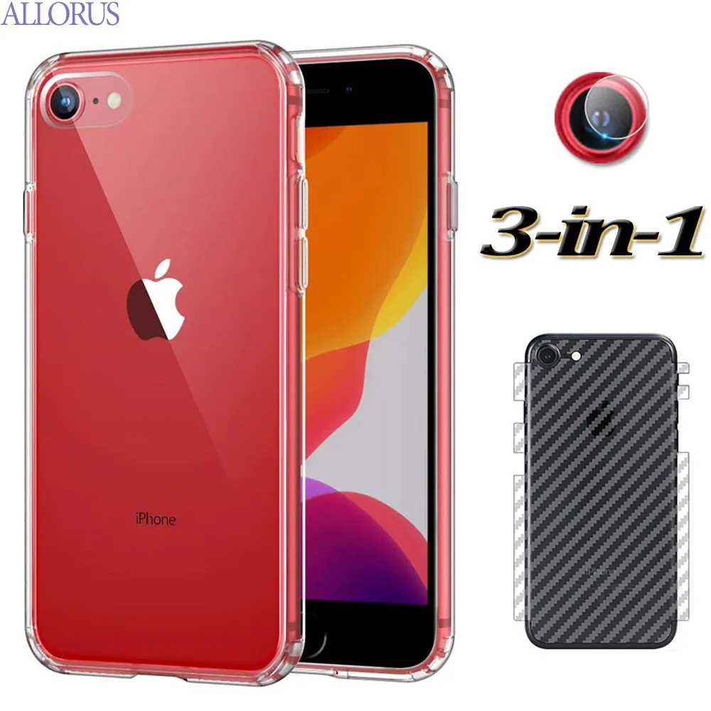 

3-in-1 Ultra-thin Smartphone Protective Case For iPhone SE 2020/SE2 Transparent Case+iphone SE 2 Back Film+iPhoneSE2 Camera Lens,360 Full Cover Phone Accessory Cases Apple i Phone SE2 iphone se2020 SE-2 Soft TPU Case