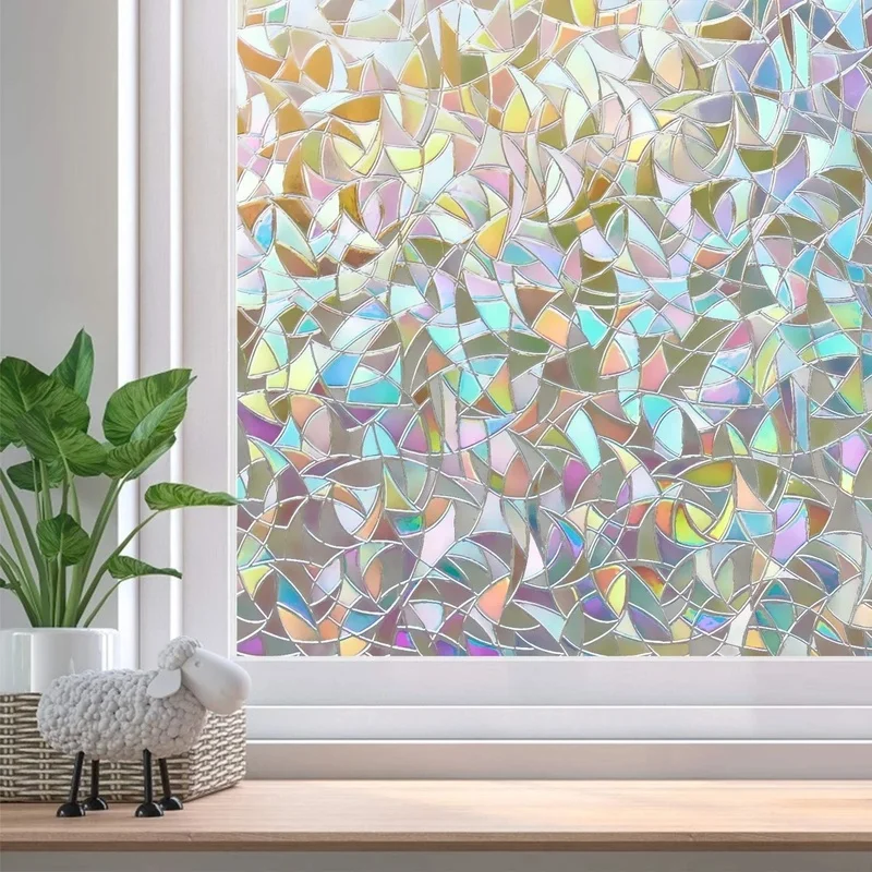 

Window Privacy Film Rainbow Clings 3D Decorative Vinyl Stained Glass Decals Static Cling Window Sticker Non-Adhesive for Glass