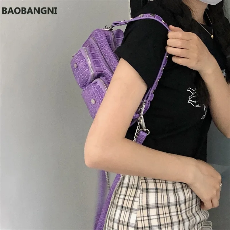 vintage crocodile women crossbody bags rivet designer shoulder messenger bags chain sling bag for ladies handbag 3 shoulder belt free global shipping
