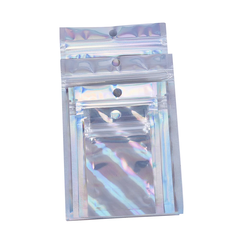 

10Pcs Iridescent Zip lock Pouches Cosmetic Plastic Laser Holographic Zipper Bags Self Seal Envelopes Gift Bags