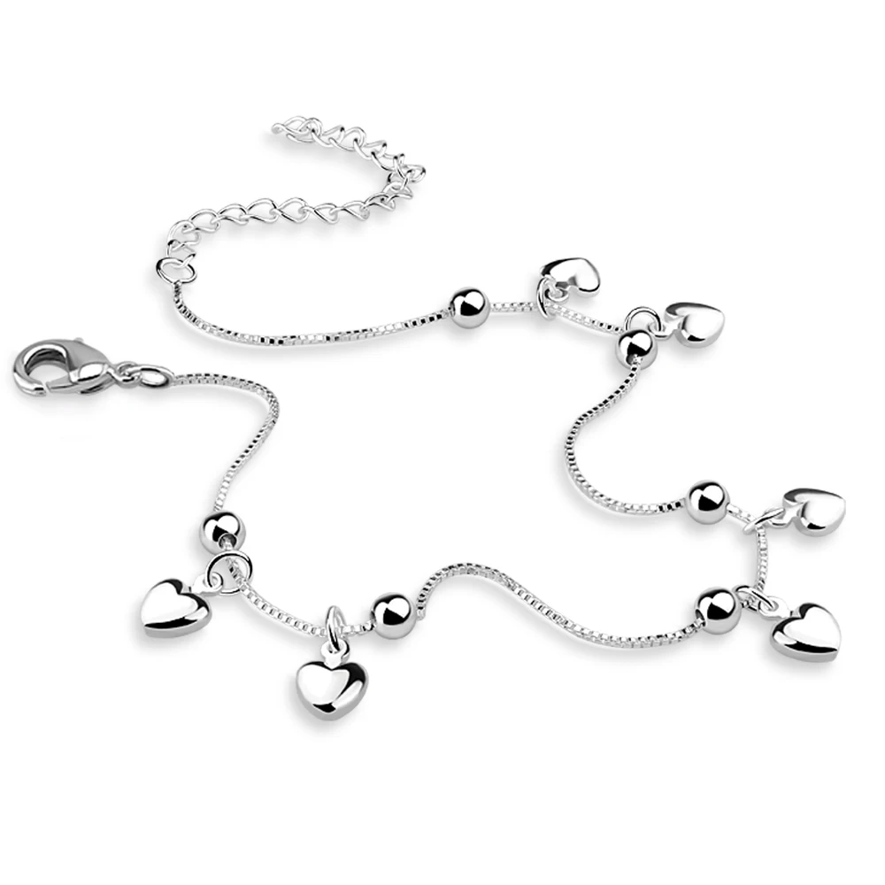 

925 sterling silver heart anklet for women Lovely simple love silver chains girl summer collocation ornaments gift